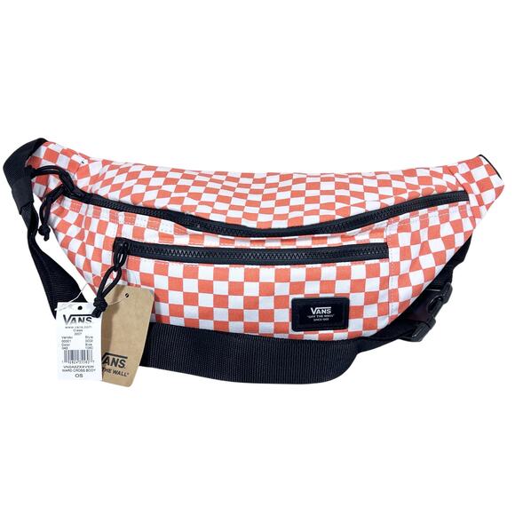 Vans Ward Crossbody Pack Bag Checkered Orange White Zippers Belt Fanny Pack New - Picture 2 of 12